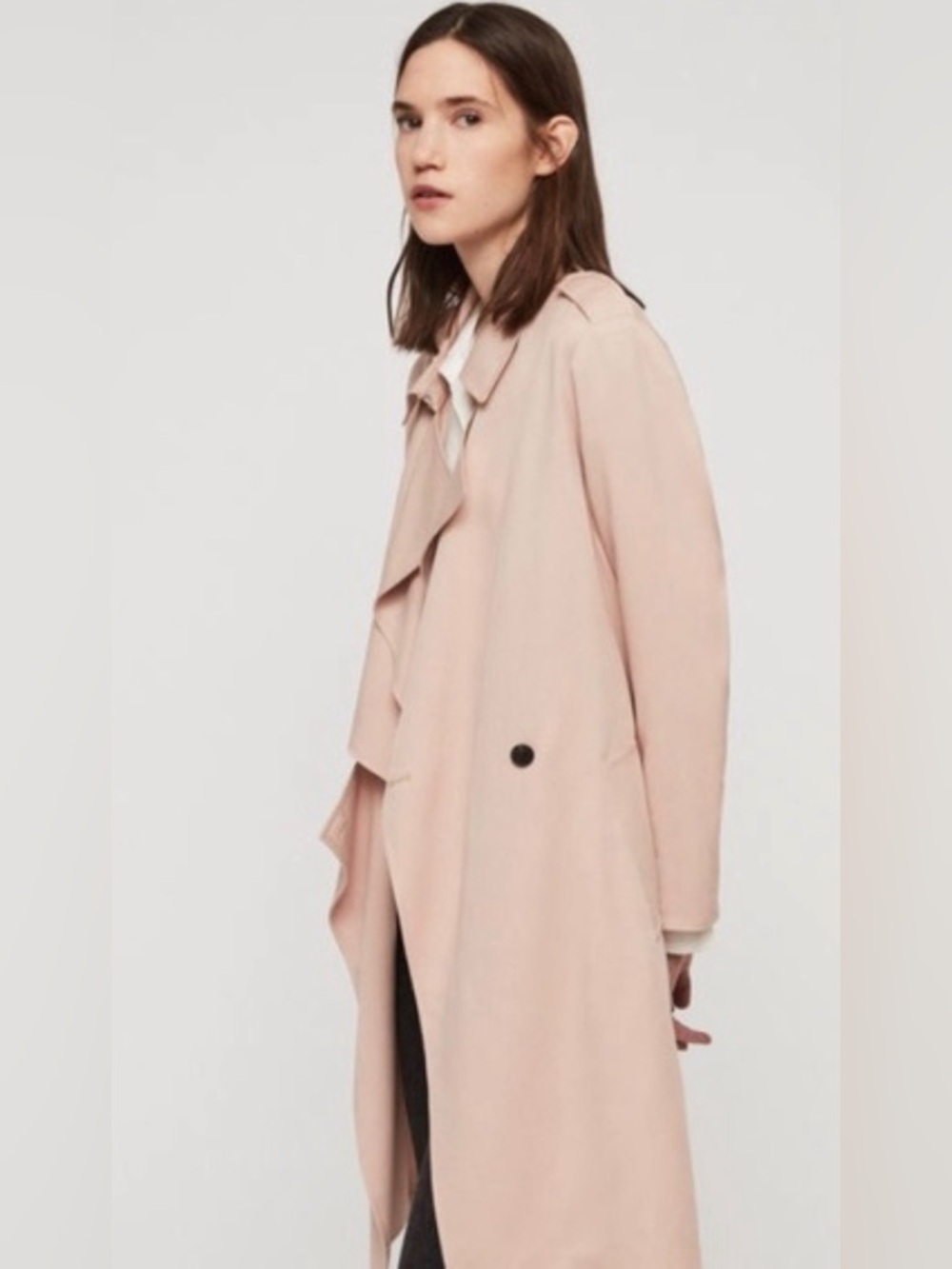 AllSaints Blush Pink Lightweight Trench Coat Belted Draped Jacket Small
